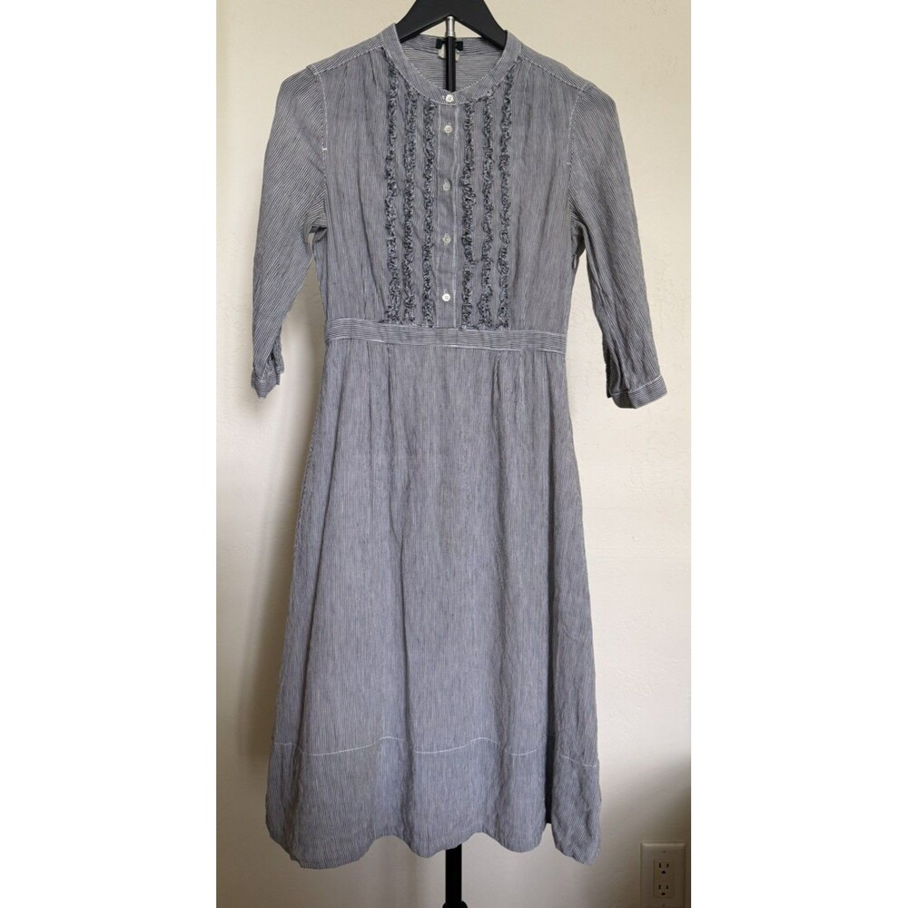 J Crew Tuxedo Dress 4 Petite Striped Linen Cotton Pinstripe Classic Preppy